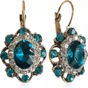 GPASTG 핸드메이드 보헤미안 빈티지 골드 반짝이는 크리스탈 라운드 플라워 레버백 귀걸이 귀여운 라인스톤