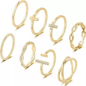 혼스니 14K 골드 도금 스태킹 링 세트 여성용 스태커블 썸 얇은 고급 실버 웨딩 이터널 밴드 심플 로즈