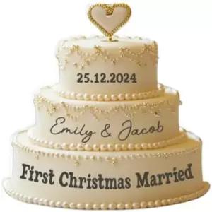 웨딩 케이크 맞춤 데칼 신혼부부를 위한 첫 크리스마스 결혼식 모양 3D 효과 스티커 막 결혼한 커플 레이어