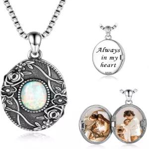 여성용 오팔 타원형 홀드 픽처스 사진 펜던트 빈티지 장미 크로스 메모리 주얼리 선물 오굿선즈 스털링