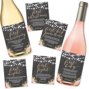 해들리 디자인 6가지 분필 플라워 웨딩 마일스톤 선물 와인 병 스티커 커버 소박한 꽃 신부 샤워 약혼 파티