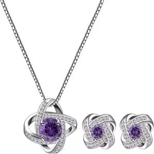 여성용 AMYJANE 신부 주얼리 세트 - 크리스탈 큐빅 지르코니아 러브 매듭 목걸이 스터드 귀걸이 결혼식