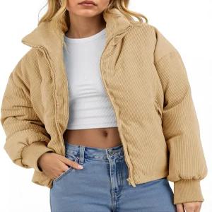 피소우 여성 겨울 코듀로이 퍼퍼 재킷 크롭 퍼피 퀼트 코트 2025