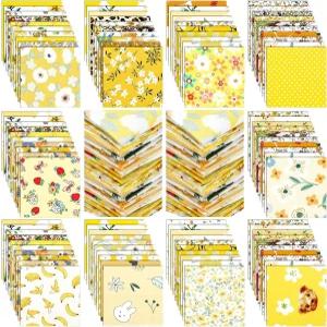 가닌 500개 5 x 인치 면직물 사각형 프리컷 퀼팅 원단 번들 솔리드 컬러 퀼트 소재 DIY 공예 재봉 자수옐로