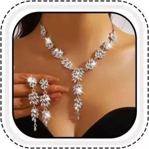 유니크라 골드 라인스톤 목걸이 귀걸이 세트 웨딩 주얼리 프롬 포멀 인디언 여성 및 신부용