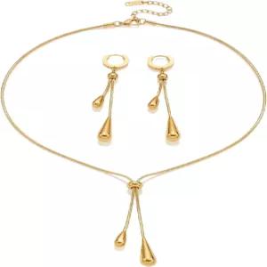 린후 우정 골드 도금 여성용 티어드롭 주얼리 세트 - 저자극 조절 가능한 라리아 목걸이 및 귀걸이 생일