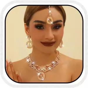 유니크라 라인스톤 골드 인디언 주얼리 세트 결혼식 볼리우드 목걸이 귀걸이 공식 프롬 코스튬 여성 및