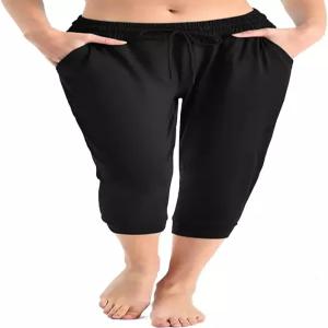 주머니가 있는 여성용 월리 카프리 팬츠 라운지 운동 및 헬스장용 크롭 조거 드로스트링 스웨트