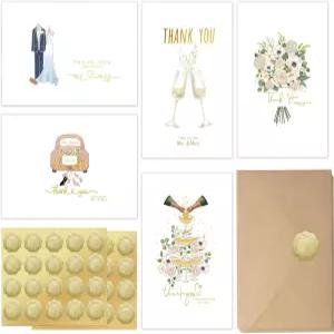 원누오 웨딩 감사 카드 봉투와 스티커 신랑 신부를 위한 40PCS 신부 샤워 인사 선물 커플 결혼 초대장 노트