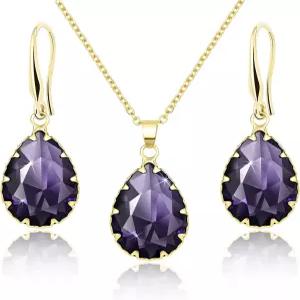 여성용 리나웨 크리스탈 주얼리 세트 모조 다이아몬드 펜던트 목걸이 라인스톤 드롭 댕글 귀걸이 탄생석