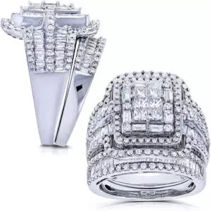 RKKOJO 925 스털링 실버 반짝이는 풀 다이아몬드 보석 반지 큐빅 지르코니아 접이식 착용 신부전 세트 CZ