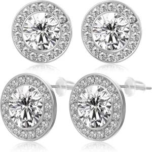 헤클리아 3쌍 댄스 귀걸이 크리스탈 클립 스터드 헤일로 라인스톤 이어 은색 원형 여성 무대 오페라 공연