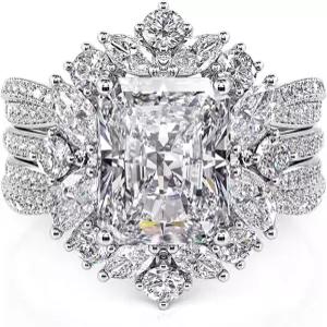 여성용 줄리아 2종 PC 교체형 약혼 반지 세트 5.2CT 스털링 실버 트위스트 래디언트 컷 다이아몬드 결혼식