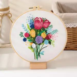 초보자를 위한 꽃 자수 키트 혼합 패턴 크로스 스티치 DIY 세트 정원 테마 공예품 그녀를 선물 식물성 홈
