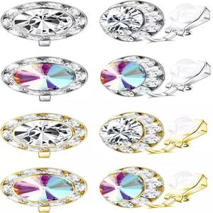 여성용 댄스 경연 귀걸이 4쌍 클립 - 크리스탈 헤일로 라인스톤 컴프 무대 오페라 공연 웨딩 파티 주얼리