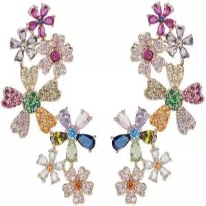 귀걸이의 원 홀 또는 클립용 이어 클라이머 귀걸이 다색 크리스탈 플라워 커프 보석 크롤러 귀걸이가 있는