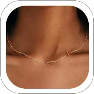 여성용 탄생석 골드 목걸이 14K 금 도금 다이아몬드 초커 클로버 에메랄드 그린 큐빅 지르코니아 생일