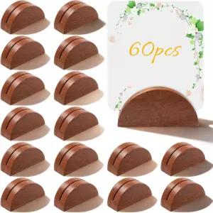 IMengjbang 60Pcs 브라운 테이블 번호 스탠드 나무 결혼식 이름 홀더 카드 피로연 사진 사무실 태그 생일