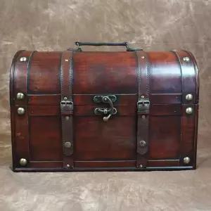 나무 보물 상자 복고풍 빈티지 골동품 자물쇠 보관함