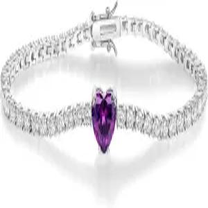 여성용 틱제 테니스 팔찌 하트 모양의 탄생석 큐빅 지르코니아 생일 선물용 4.0mm 화이트 골드 여성 사이즈