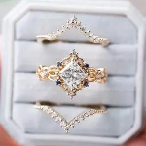 트렌디한 프린세스 스타일 반지 세트 - 여성용 3팩 스털링 실버 라인스톤 스태커블 925 모이사나이트 신부