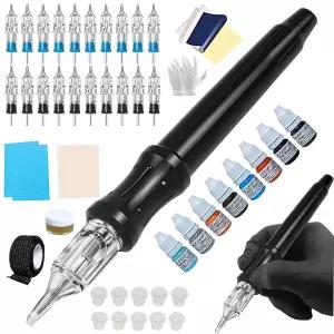 치텍 핸드포크 매뉴얼 타투 키트 20PCS 카트리지 바늘 펜 아티스트 블랙용 용품