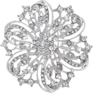 여성용 크리스탈 라인스톤 브로치 실버 스파클 핀 DIY 신부 결혼 부케용 대형 주얼리