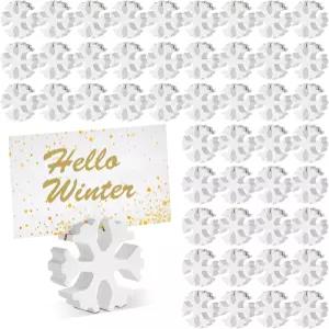 크리스마스 우드 플레이스 카드 홀더 50개 눈송이 나무 테이블 번호 소박한 이름 그림 표지판 파티 명절