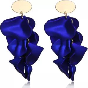 투나라즈 여성용 귀걸이 아크릴 클립 롱 로즈 꽃잎 댕글 과장된 꽃 드롭 성명 플로럴 태슬