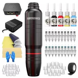 타투이스트 및 초보자를 위한 카트리지 타투 니들 펜 로터리 머신 키트(WTK166)가 포함된 건 키트 완성
