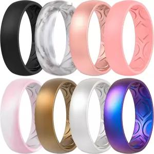 썬더핏 여성 통기성 에어 그루브 실리콘 웨딩 밴드 프로미스 링 폭 5.5mm 두께 1.8mm - 1/4/8/12