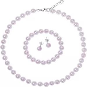 엘루닉스 8mm 진주 목걸이 세트 - 여성 및 소녀용 팔찌 귀걸이 트리오 결혼식용 인조 주얼리 파티 데일리