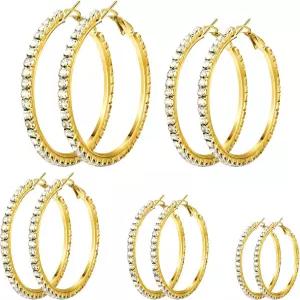 키겔리 5쌍 여성용 라인스톤 후프 귀걸이 세트 반짝이는 크리스탈 원형 3-7cm 사이즈 파티 결혼식 무도회