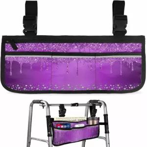 우아한 퍼플 다이아몬드 휠체어 사이드 백 컵 홀더와 반사 스트라이프가 있는 워커 팔걸이 모빌리티 스쿠터
