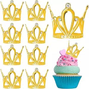 미니 골드 크라운 케이크 토퍼 9종 타이니 퀸 프린세스 장식 생일 케이크용 프리미엄 컵케이크 웨딩 디저트