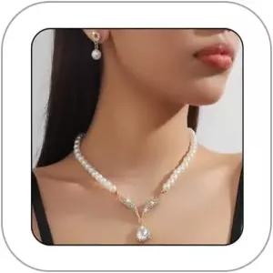 메졸 진주 목걸이 및 귀걸이 세트 여성용 주얼리 가짜 모조 비즈 칼라 데 펄라스 파라 무저 프롬 신부