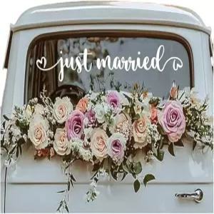 신혼부부를 위한 하트 디자인의 웨딩카 장식 비닐 스티커 신혼여행 휴가용 자동차 28 x 5.2 인치