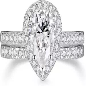 바골리카 3PCS 여성용 웨딩 링 세트 925 스털링 실버 AAAA Cz 배 컷 밴드 사이즈 5-10