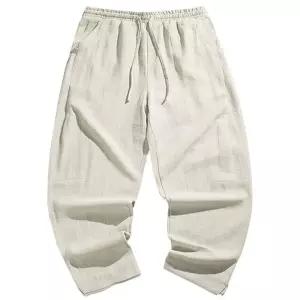 남자 린넨 여름 바지 봄 면 허리 밴드 트레이닝 남성 냉장고