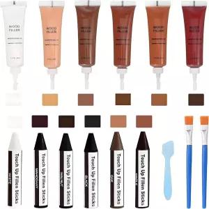 가구 수리용 목재 필러 및 왁스 충전 스틱 키트 스크래치 커버용 12가지 색상 수리 균열 구멍 문 바닥