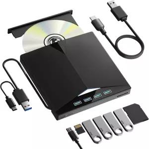 PC용 외장 CD/DVD 드라이브 휴대용 7인치 USB 3.0 CD 4개의 포트와 TF/SD 카드 슬롯이 있는 버너용 리더