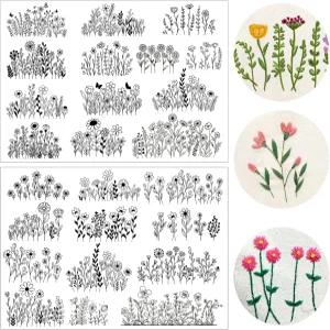 꽃 수용성 자수 패턴 25개의 스틱 및 스티치 종이 세척 사전 인쇄된 꽃무늬 전사 손 바느질 애호가