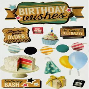 페이퍼 하우스 프로덕션 STDM0242E 3D 카드 스톡 스티커 생일 축하 3팩