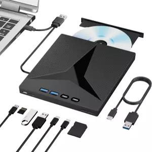 7 in 1 외장 CD 드라이브 노트북용 휴대용 CD/DVD USB 3.0 및 Type-C 버너 ROM 데스크탑 Windows Mac