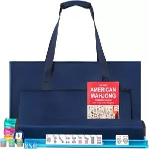 구스타리아 아메리칸 마작 게임 세트 166개의 흰색 타일 4개의 올인원 컬러 랙/푸셔 다크 블루 캐리백이