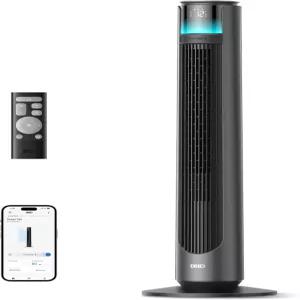 실외 및 실내용 DREO 스마트 타워 팬 DC 모터 장착 시 33피트/초 고속 150° 맞춤형 진동 스탠딩 플로어