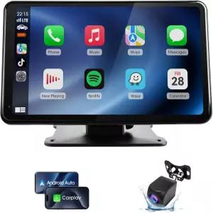 Haudio 7인치 휴대용 무선 카플레이 및 안드로이드 오토 카 스테레오 백업 카메라 HD 터치스크린 GPS 음성