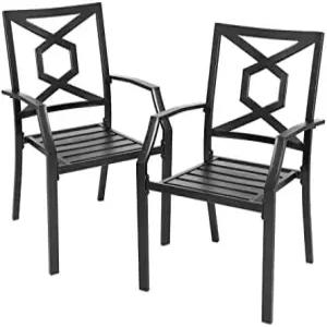 누우 가든 스태커블 파티오 다이닝 의자 세트 2개 금속 의자와 팔걸이가 있는 전천후 잔디 현관 뒷마당