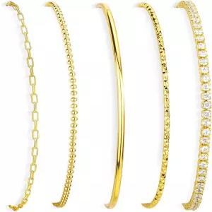 여성용 금 팔찌 스택 세트 고급 두꺼운 심플한 얇은 도금 커프 비즈드 쿠바 페이퍼클립 뱀 로프 뱅글 핸드