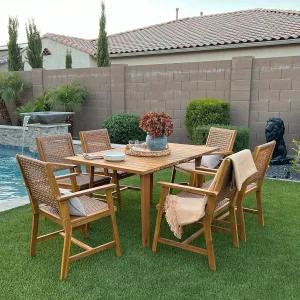 소피아 윌리엄 7피스 파티오 야외 식탁 의자 세트 라탄 가구 6개 마당 정원 현관 및 풀사이드를 위한